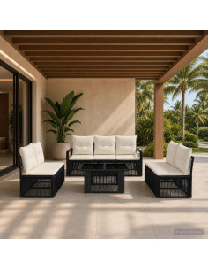 Set Divano da Giardino 8 pz Nero e Bianco Crema polyrattan