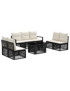 Set Divano da Giardino 8 pz Nero e Bianco Crema polyrattan 2