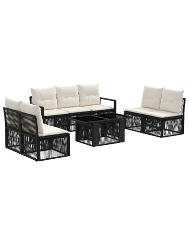 Set Divano da Giardino 8 pz Nero e Bianco Crema polyrattan