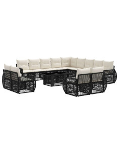 Set Divano da Giardino 14 pz Nero e Bianco Crema polyrattan 2