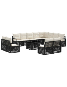 Set Divano da Giardino 13 pz Nero e Bianco Crema polyrattan 2