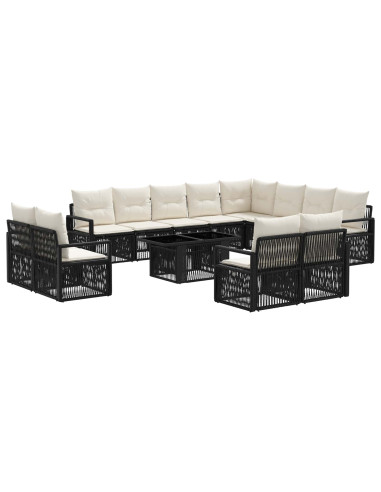 Set Divano da Giardino 13 pz Nero e Bianco Crema polyrattan