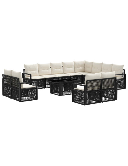 Set Divano da Giardino 13 pz Nero e Bianco Crema polyrattan