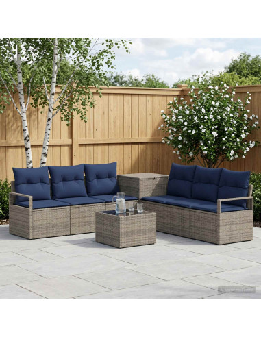 Set di divani 8 pz Grigio e Blu Navy Rattan sintetico e Acciaio
