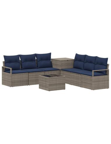Set di divani 8 pz Grigio e Blu Navy Rattan sintetico e Acciaio