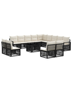Set Divano da Giardino 14 pz Nero e Bianco Crema polyrattan 2