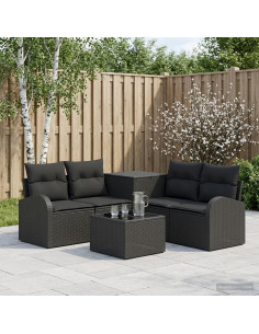 Set di divani 6 pz Nero Rattan sintetico e Acciaio