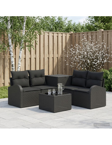 Set di divani 6 pz Nero Rattan sintetico e Acciaio