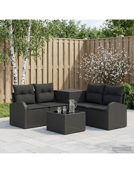 Set di divani 6 pz Nero Rattan sintetico e Acciaio