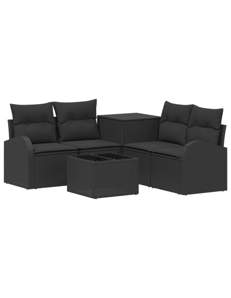 Set di divani 6 pz Nero Rattan sintetico e Acciaio
