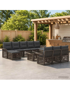 Set Divano da Giardino 11 pz Grigio e Grigio Scuro polyrattan