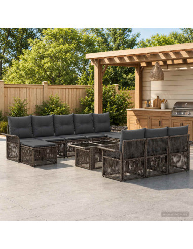 Set Divano da Giardino 11 pz Grigio e Grigio Scuro polyrattan