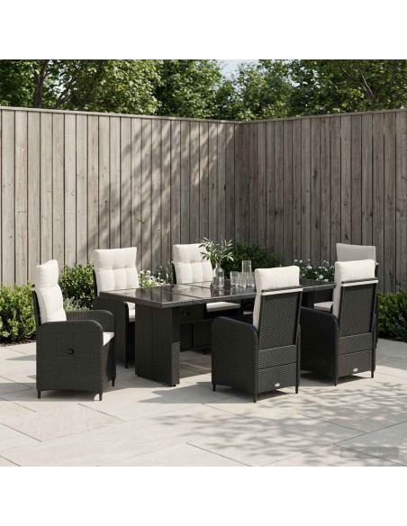 Set da pranzo per esterni 7 pz Nero e Bianco Crema polyrattan
