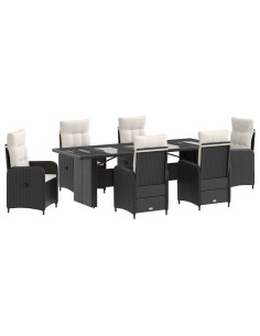 Set da pranzo per esterni 7 pz Nero e Bianco Crema polyrattan 2