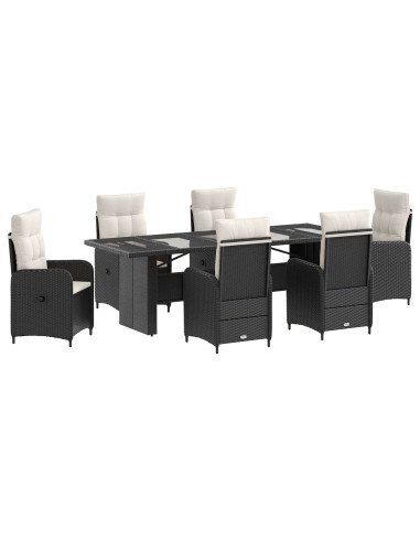 Set da pranzo per esterni 7 pz Nero e Bianco Crema polyrattan
