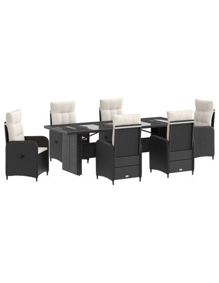 Set da pranzo per esterni 7 pz Nero e Bianco Crema polyrattan