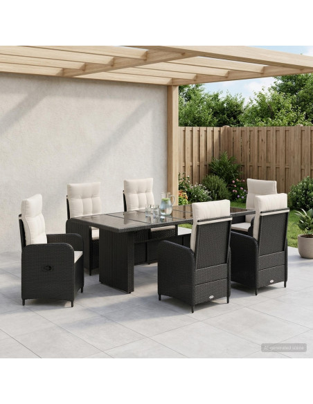 Set da pranzo per esterni 7 pz Nero e Bianco Crema polyrattan