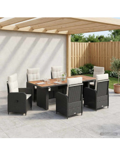 Set da pranzo per esterni 7 pz Nero e Bianco Crema polyrattan