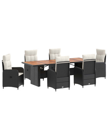Set da pranzo per esterni 7 pz Nero e Bianco Crema polyrattan