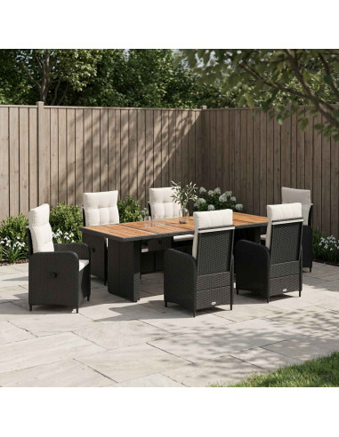 Set da pranzo per esterni 7 pz Nero e Bianco Crema polyrattan