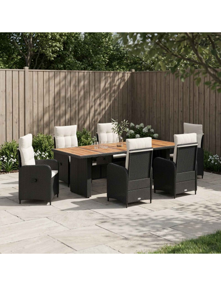 Set da pranzo per esterni 7 pz Nero e Bianco Crema polyrattan
