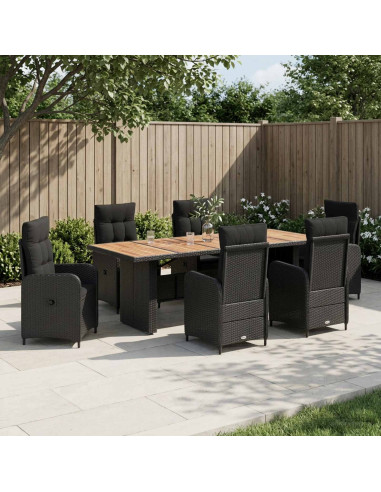 Set da pranzo per esterni 7 pz Nero polyrattan