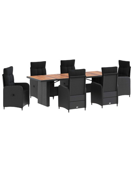 Set da pranzo per esterni 7 pz Nero polyrattan