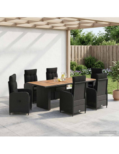 Set da pranzo per esterni 7 pz Nero polyrattan