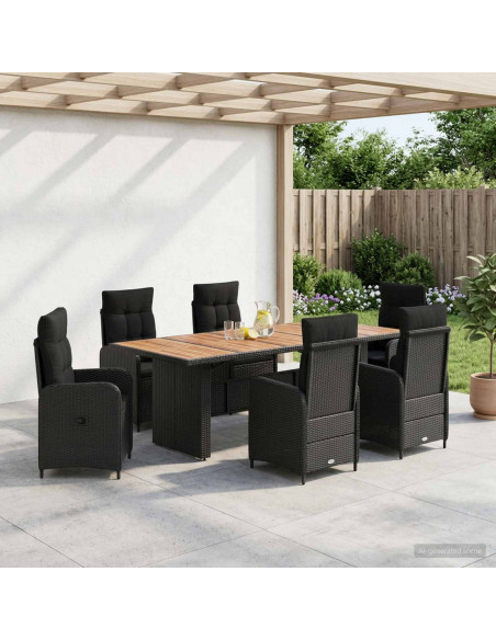 Set da pranzo per esterni 7 pz Nero polyrattan