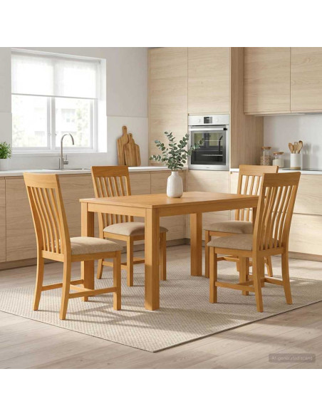 Set da pranzo 5 pz Beige Legno di Quercia Massello