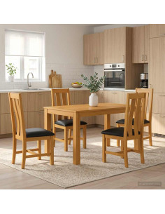 Set da pranzo 5 pz Nero Legno di Quercia Massello
