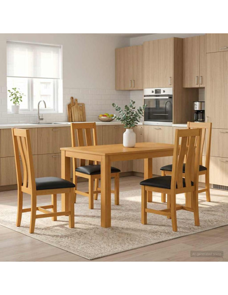Set da pranzo 5 pz Nero Legno di Quercia Massello