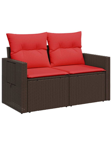 Set di divani 8 pz Marrone e Rosso Rattan sintetico e Acciaio