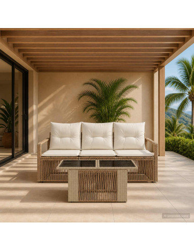 Set Divano da Giardino 4 pz Beige e Bianco Crema polyrattan