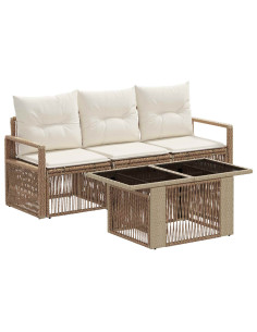 Set Divano da Giardino 4 pz Beige e Bianco Crema polyrattan 2