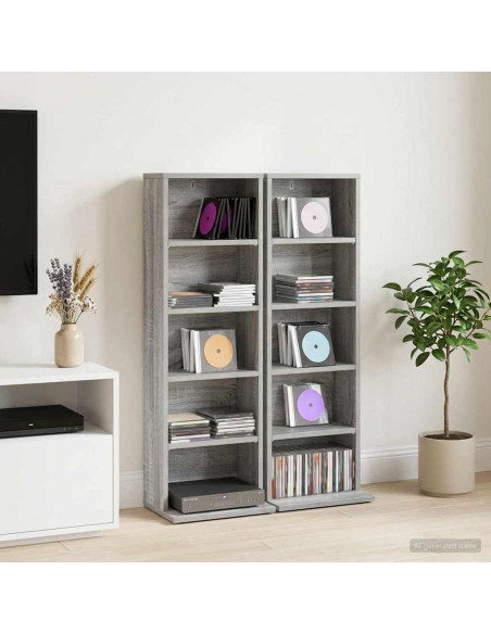 Mobile per CD 2 pz Sonoma grigio 33 x 23,5 x 97,5 cm