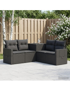 Set di divani 5 pz Nero Rattan sintetico e Acciaio