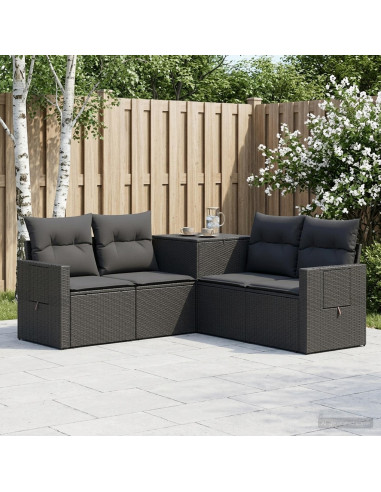 Set di divani 5 pz Nero Rattan sintetico e Acciaio