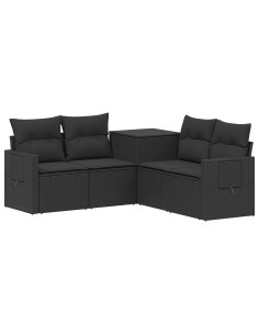 Set di divani 5 pz Nero Rattan sintetico e Acciaio 2
