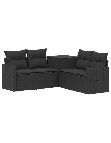 Set di divani 5 pz Nero Rattan sintetico e Acciaio