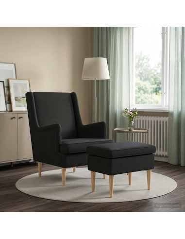 Poltrona con Ottomano 2 pz Nero Tessuto
