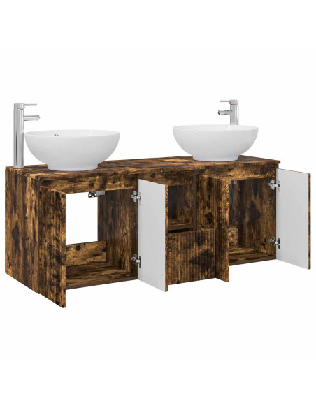 Set di Armadi da Bagno 3 pz Rovere Fumo 49,5 x 44,5 x 65 cm