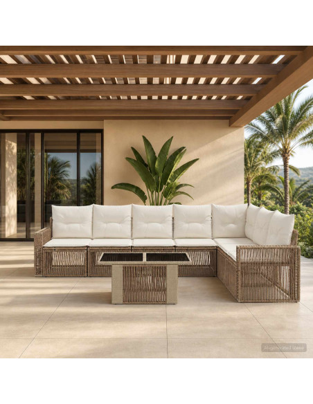 Set Divano da Giardino 8 pz Beige e Bianco Crema polyrattan
