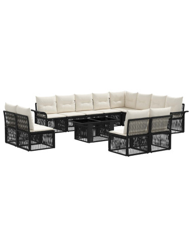 Set Divano da Giardino 13 pz Nero e Bianco Crema polyrattan