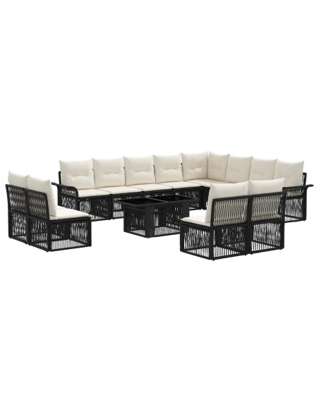 Set Divano da Giardino 13 pz Nero e Bianco Crema polyrattan