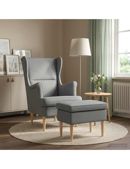 Poltrona con Ottomano 2 pz Grigio Chiaro Tessuto