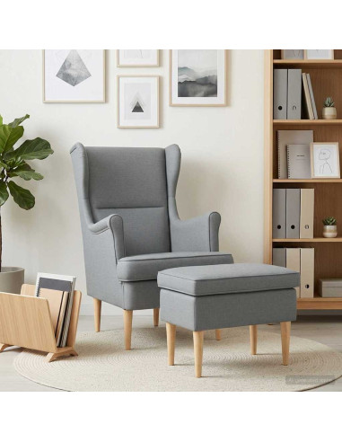 Poltrona con Ottomano 2 pz Grigio Chiaro Tessuto