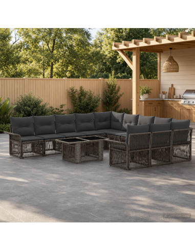 Set Divano da Giardino 12 pz Grigio e Grigio Scuro polyrattan