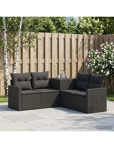 Set di divani 5 pz Nero Rattan sintetico e Acciaio