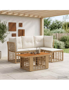 Set Divano da Giardino 5 pz Naturale e Bianco Crema polyrattan